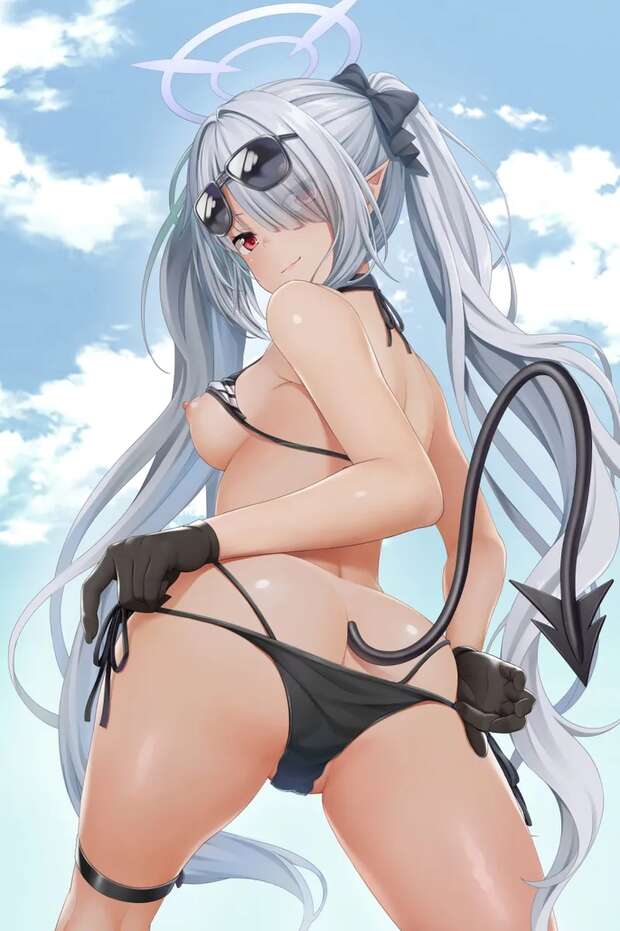 Iori Shiromi's Swimsuit Temptation: Blue Archive's Halo-Adorned Vixen Unleashes Tail Play and Glove Teases on Sensei - pic 1