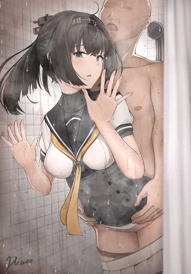 Akizuki's Steamy Group Orgy in Kantai Collection: FFM Threesomes, Nakadashi with Teitoku and Sisters in Schoolgirl Uniforms - pic 3