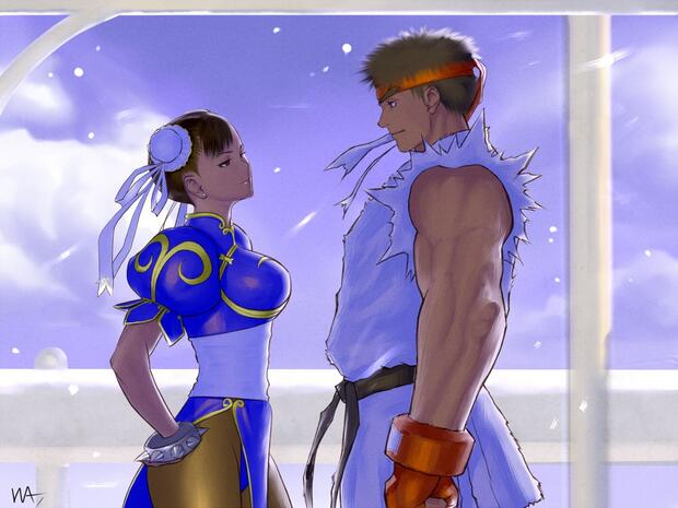 Luka Megurine's Seductive Yuri Orgy in Vocaloid Crossover with Street Fighter Babes: Big Breasts, Femdom Footjobs and Threesomes - pic 5