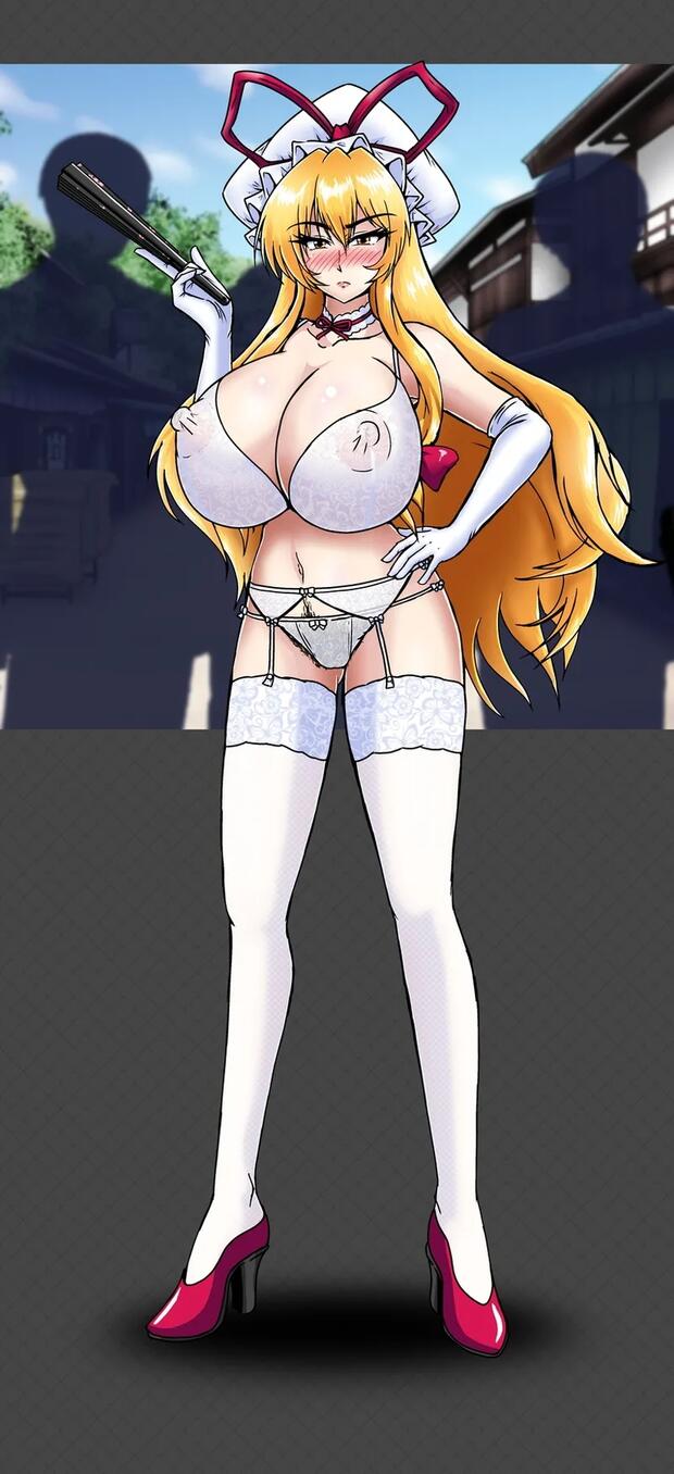 Kozue Yusa from The Idolmaster vs Kaguya Houraisan from Touhou Project: Immortal Lolicon Rape and Pantyhose Ecstasy in Hentai Group Orgy - pic 1